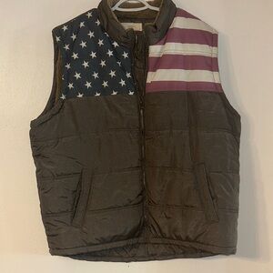 Men's Quilted Brown Puffer Vest with Flag Accent